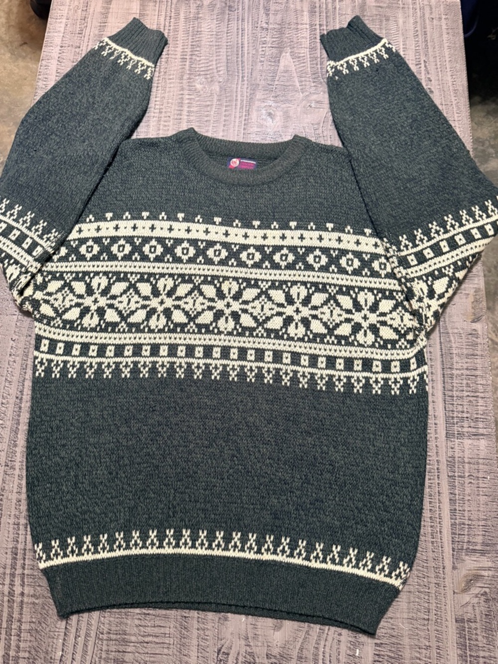 Men's Dark Green & Cream Nordic Crewneck Sweater